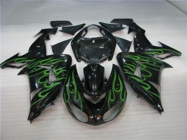 Black Green Flame 2006-2007 ZX10R Motorcycle Fairings